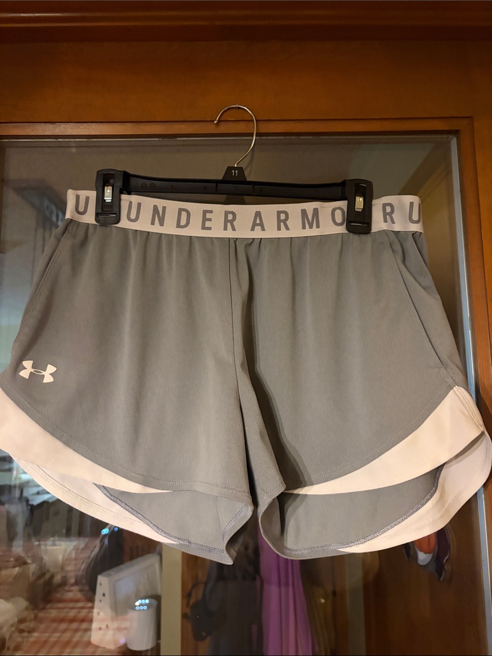 Under Armour Light Gray Women's Athletic Shorts with White Trim